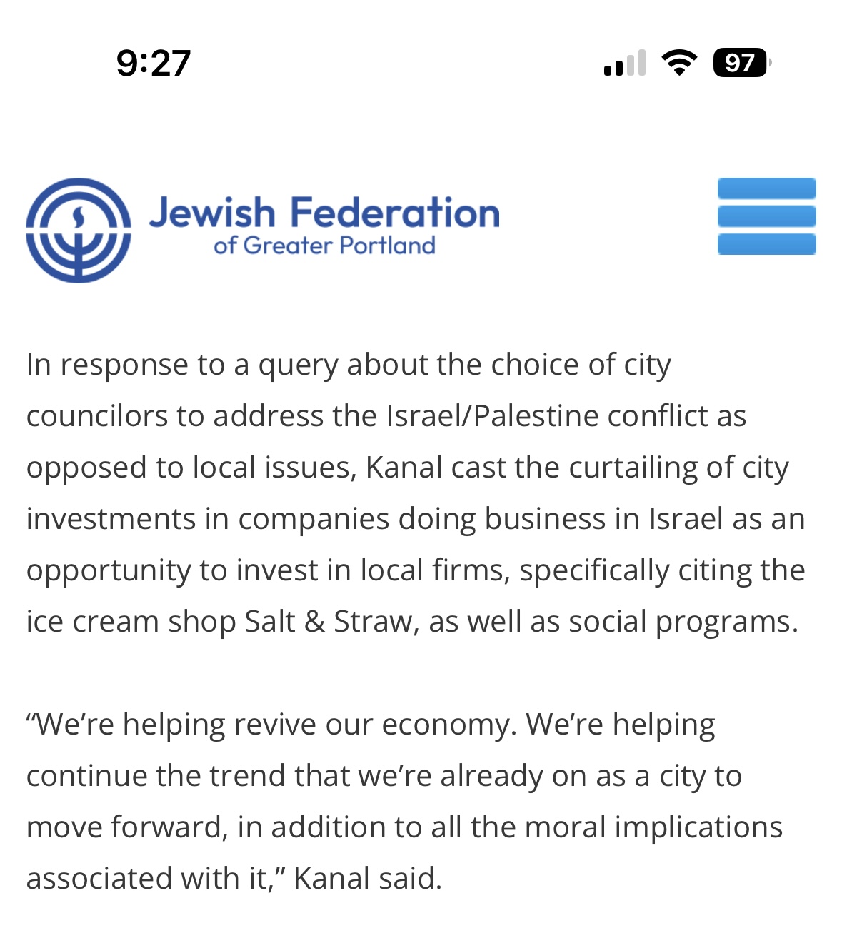 Kanal on Israel boycott